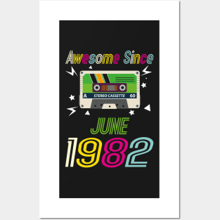 Funny Birthday Quote, Awesome Since June 1982, Retro Birthday Posters and Art